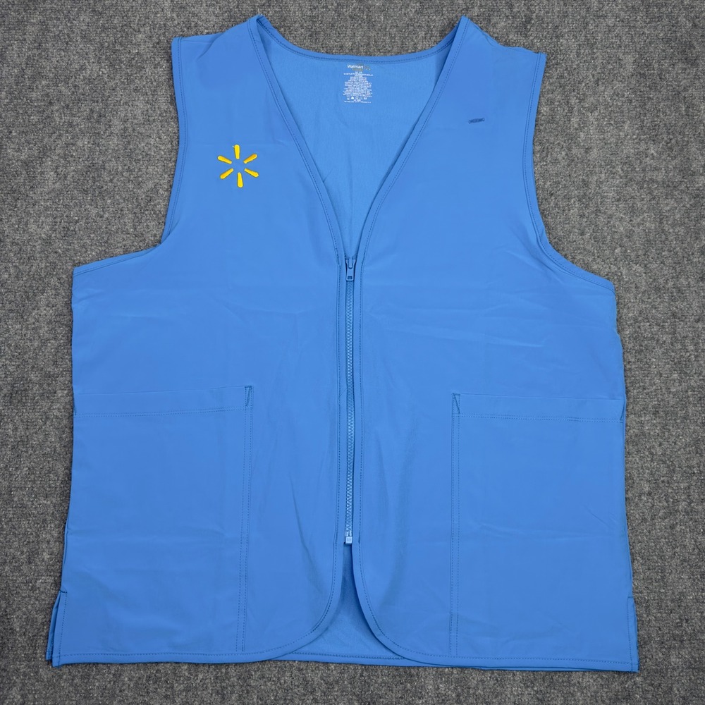 Walmart Uniform Vest Blue Unisex Large Spark Logo‎ Zip Embroidered Pockets